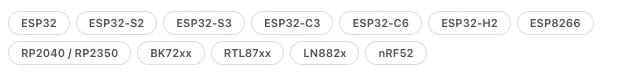 A list of generic board variants shown as selectable pills in the ESPHome interface.
